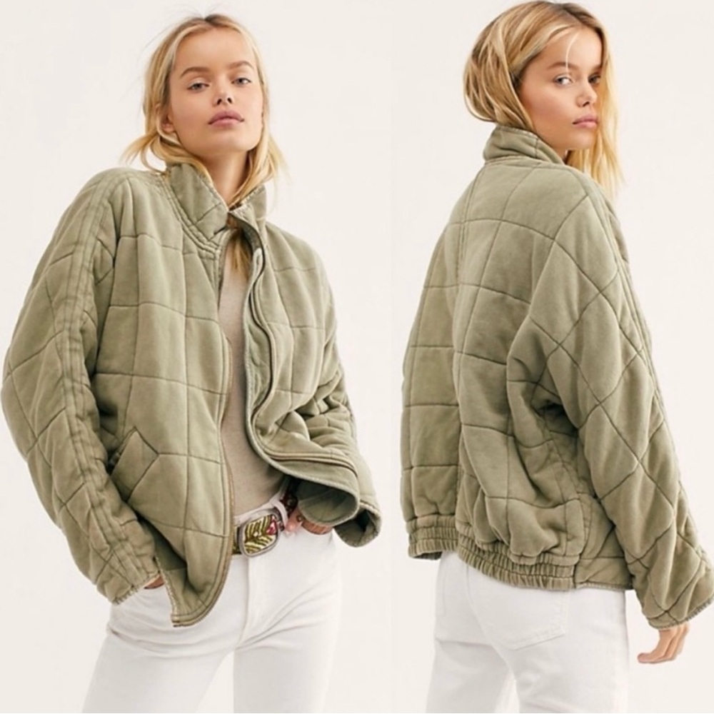 Free People Moss Green Dolman Quilted Jacket